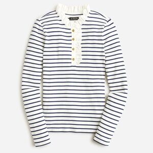 J Crew Ruffle-collar long-sleeve shirt in striped vintage rib